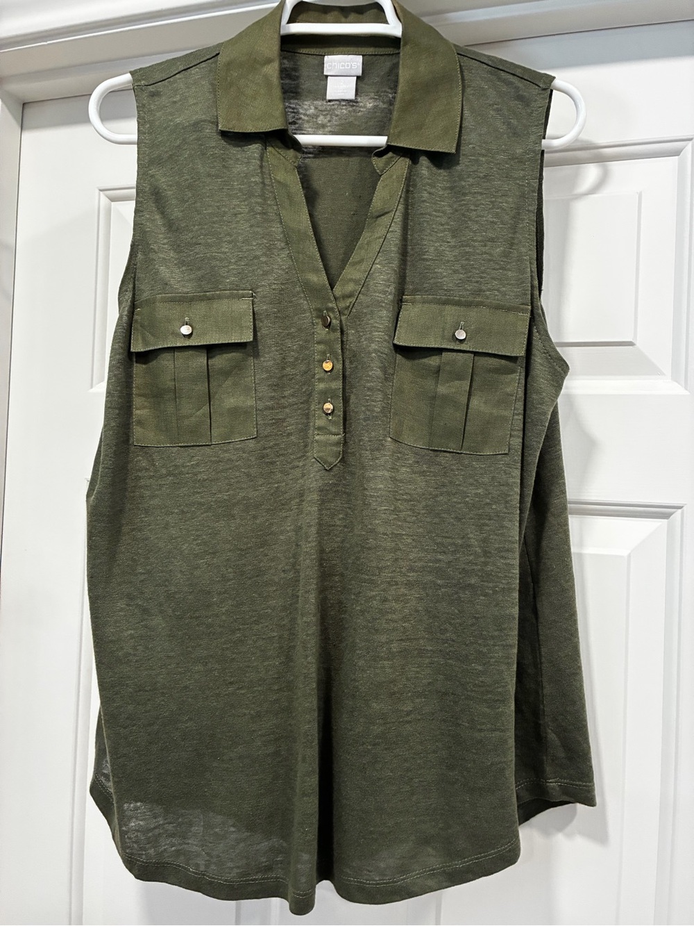 Chico's Olive Utility Tank with Pocket Flaps